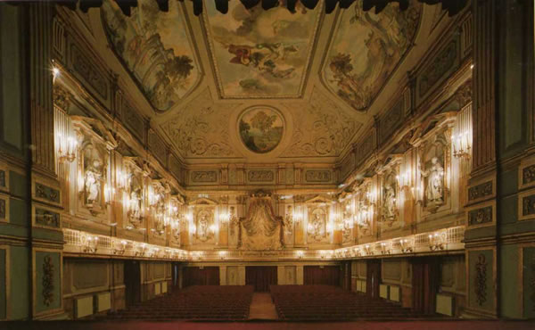 Paesaggio, 1950, decorazione soffitto (tondo lato palco reale) Teatrino di Corte, Palazzo  Reale